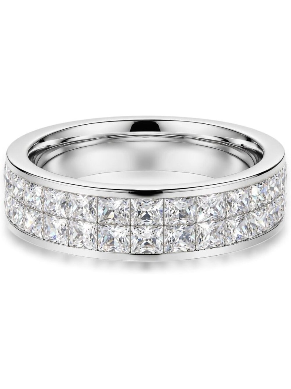 Stunning CZ Double Channel Set Eternity Band Ring for Women & Men - Perfect